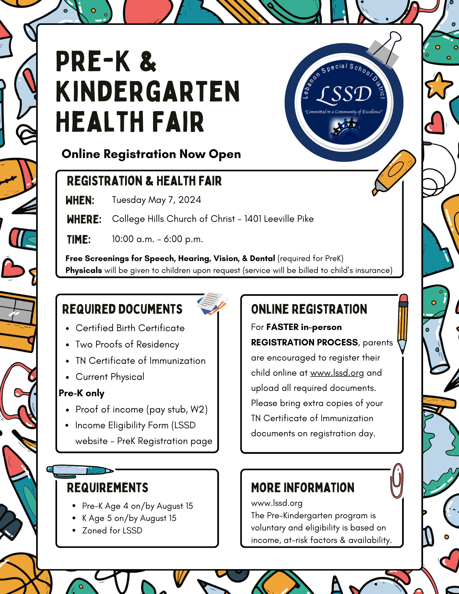 Pre-K & Kindergarten Registration Information Flyer